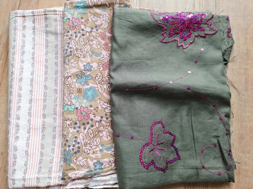 3 Lappen stof, babyrib en pailletten, Overige kleuren, 120 cm of meer, Nieuw, Ophalen of Verzenden