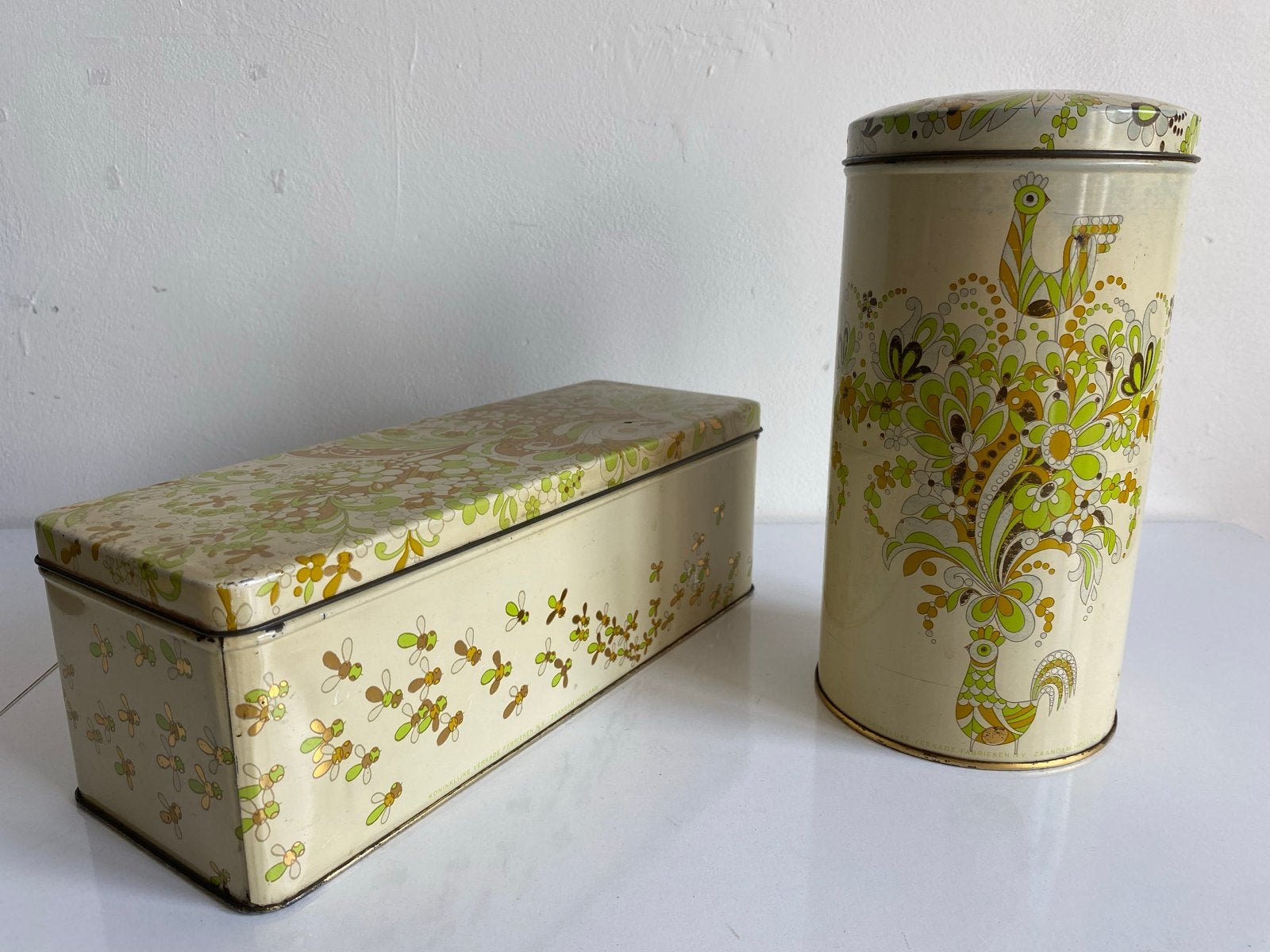 Vintage Brabantia voorraadblikken set - Bijen en Pauw, Antiek en Kunst, Ophalen of Verzenden