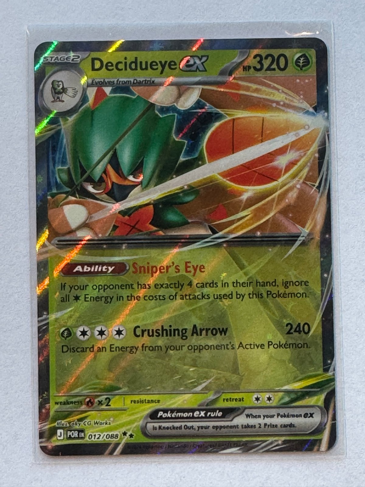 Pokémon Decidueye EX 012/088 Foil Kaart, Ophalen of Verzenden, Zo goed als nieuw, Losse kaart, Foil