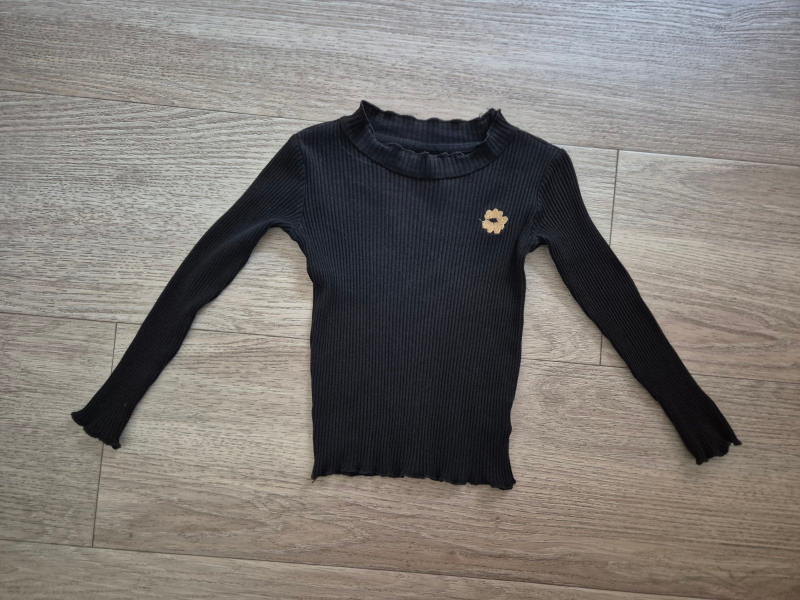 Longsleeve shirt zwart rib mt 110/116, Kinderen en Baby's, Kinderkleding | Maat 110, Ophalen of Verzenden, Zo goed als nieuw, Meisje