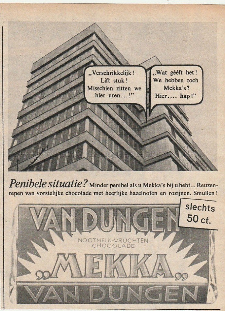 retro reclame 1962 Van Dungen Mekka chocolade in de lift, Verzenden, Overige typen