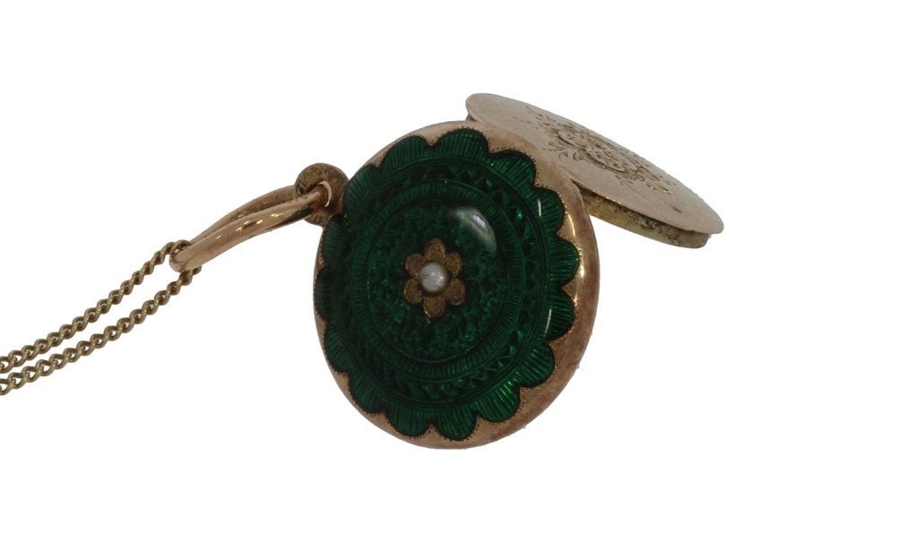 Foto medaillon 14k gouden antieke ketting hanger vintage, Ophalen of Verzenden, Goud, Hanger, Met edelsteen