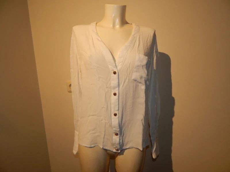 Elisabetta Franchi witte blouse gouden merk knopen IT48, Wit, Maat 42/44 (L), Gedragen, Elisabetta Franchi