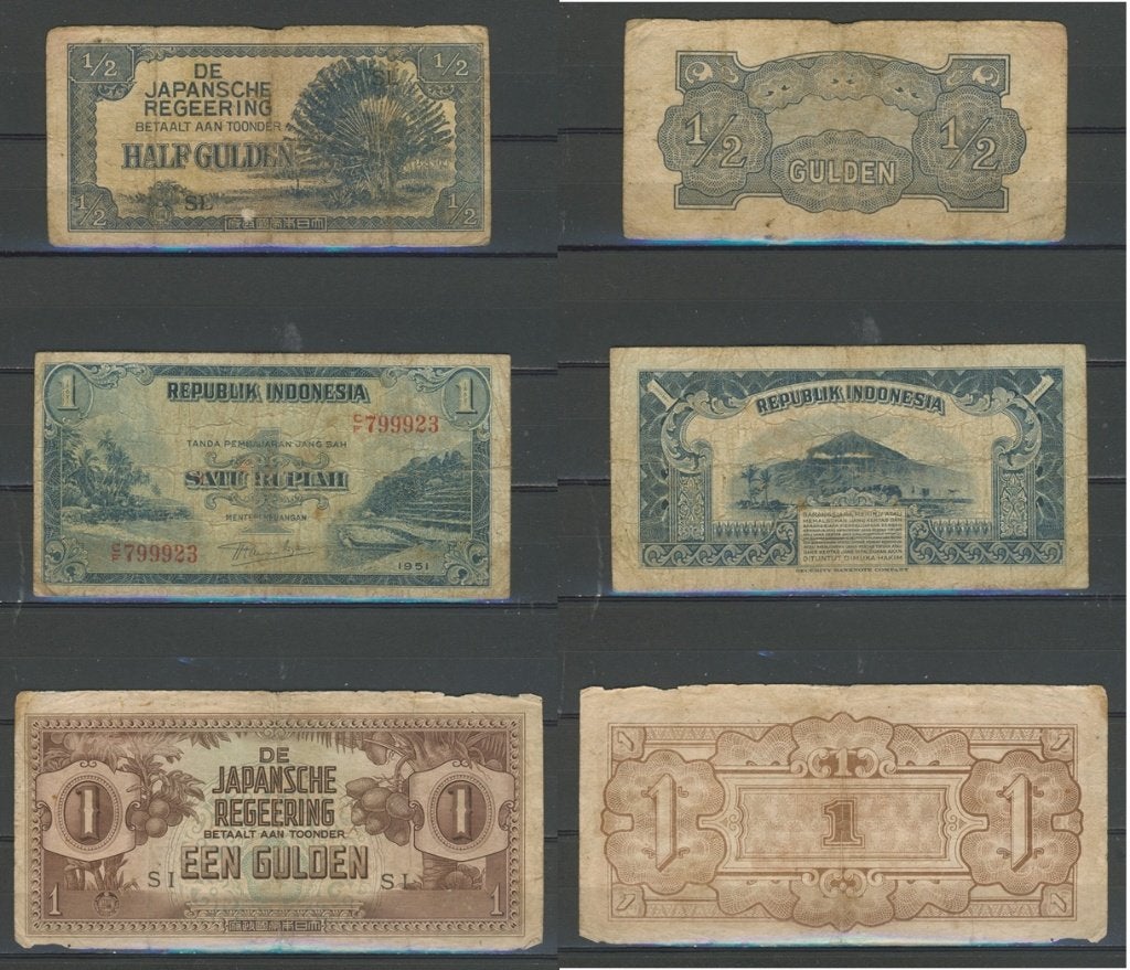 Ned Indie ½ Gld 1 Rupiah 1 Gld Japanse Bezetting Biljet r-43, Ophalen of Verzenden, 1 gulden, Setje