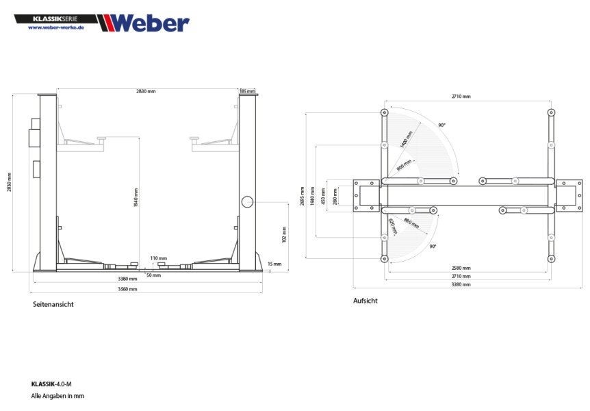 WEBER 230V 2-koloms hefbrug 4000 Kg | GRATIS VERZENDING, ., Nieuw, Ophalen of Verzenden, .