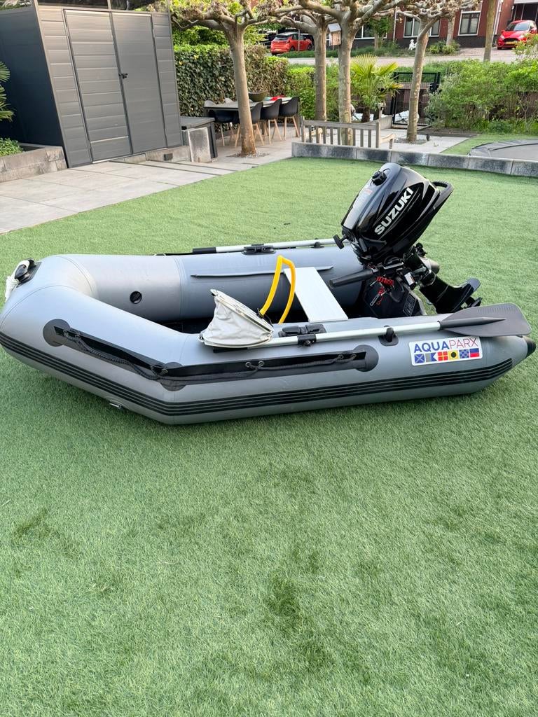 Aquaparx pro mkIII met nieuwe suzuki 4 pk, Watersport en Boten, Rubberboten, Ophalen, 2 m, PVC, Inclusief motor