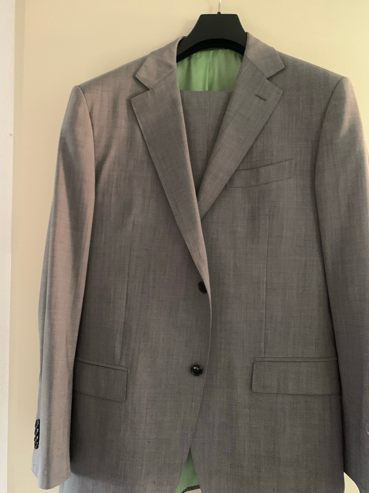 Heren Kostuum Maat 52/54 met Mintgroene Voering, Kleding | Heren, Ophalen of Verzenden, Zo goed als nieuw, Maat 52/54 (L), Grijs