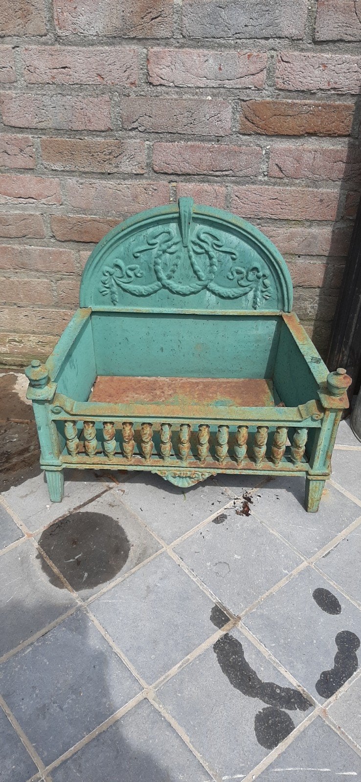Antieke gietijzeren haardmand - Groen, Antiek en Kunst, Ophalen