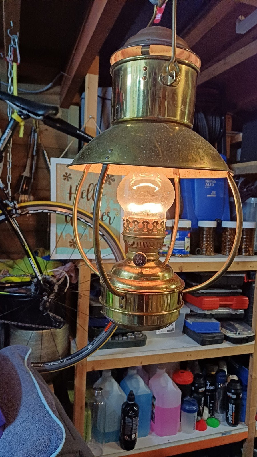 Antieke Messing Olielampen Set - Hanglamp & Wandlamp, Ophalen of Verzenden