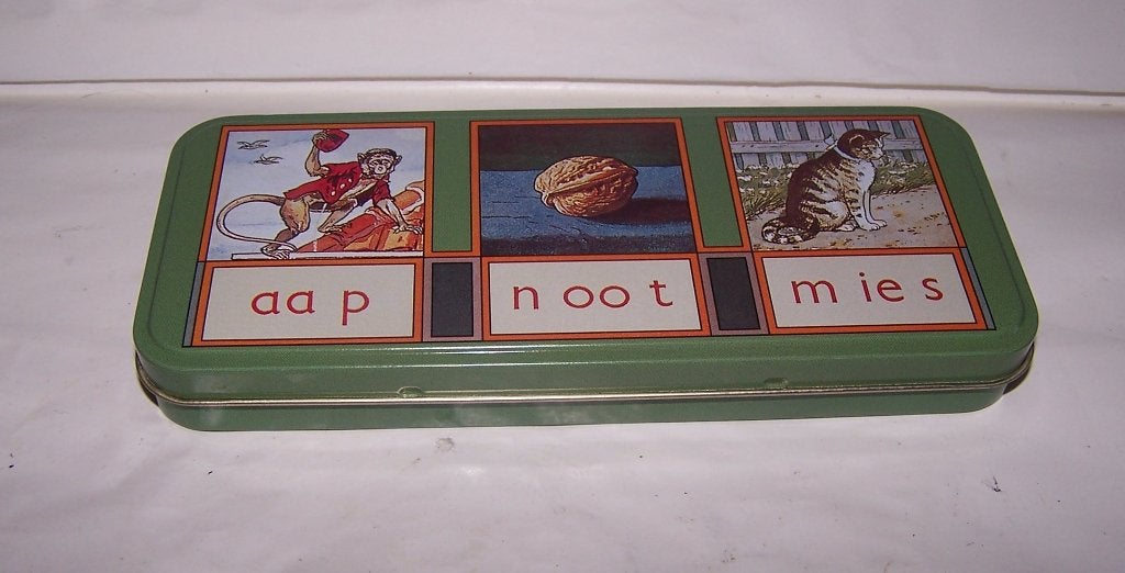 Aap-noot-mies blikje voor letters. Nieuwstaat., Ophalen of Verzenden
