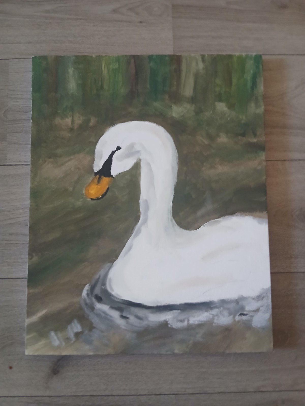 Schilderij van een zwaan op het water, Ophalen, Doek, Realistisch, Dieren