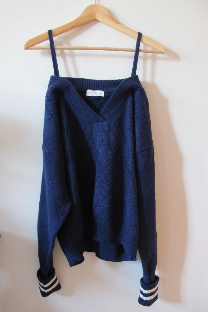 Blue off shoulder navy pullover, Ophalen of Verzenden, Nieuw, Maat 36 (S), Blauw