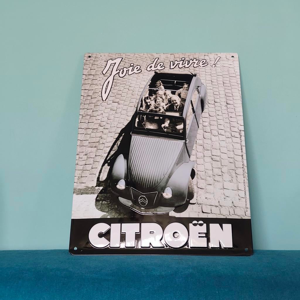 Blikken bord met relief - oude 2CV Joie de Vivre! 30x20, Ophalen of Verzenden, Nieuw, Auto's