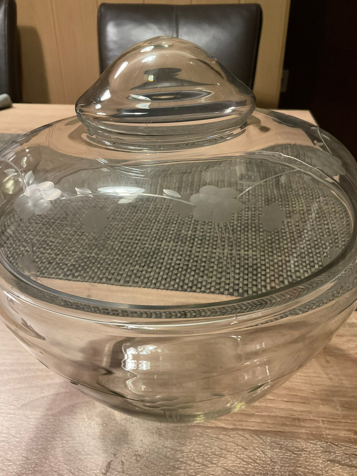 Bowlset met 8 glazen, motief in glas, Glas, Ophalen, Gebruikt, Geslepen