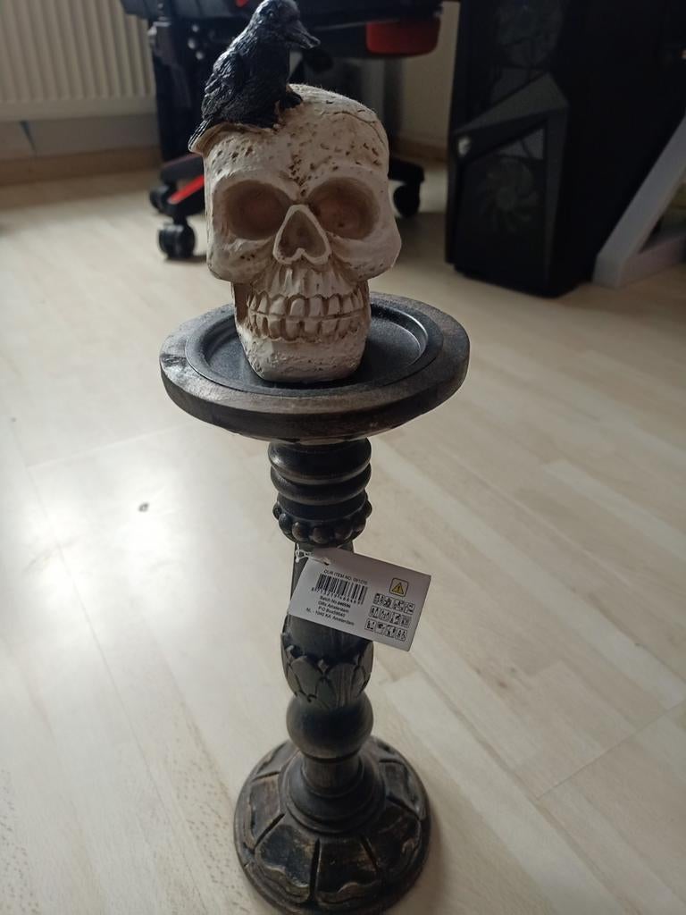 Halloween schedel kandelaar, Danse Macabre, Overige materialen, Bruin, 25 tot 50 cm, Nieuw