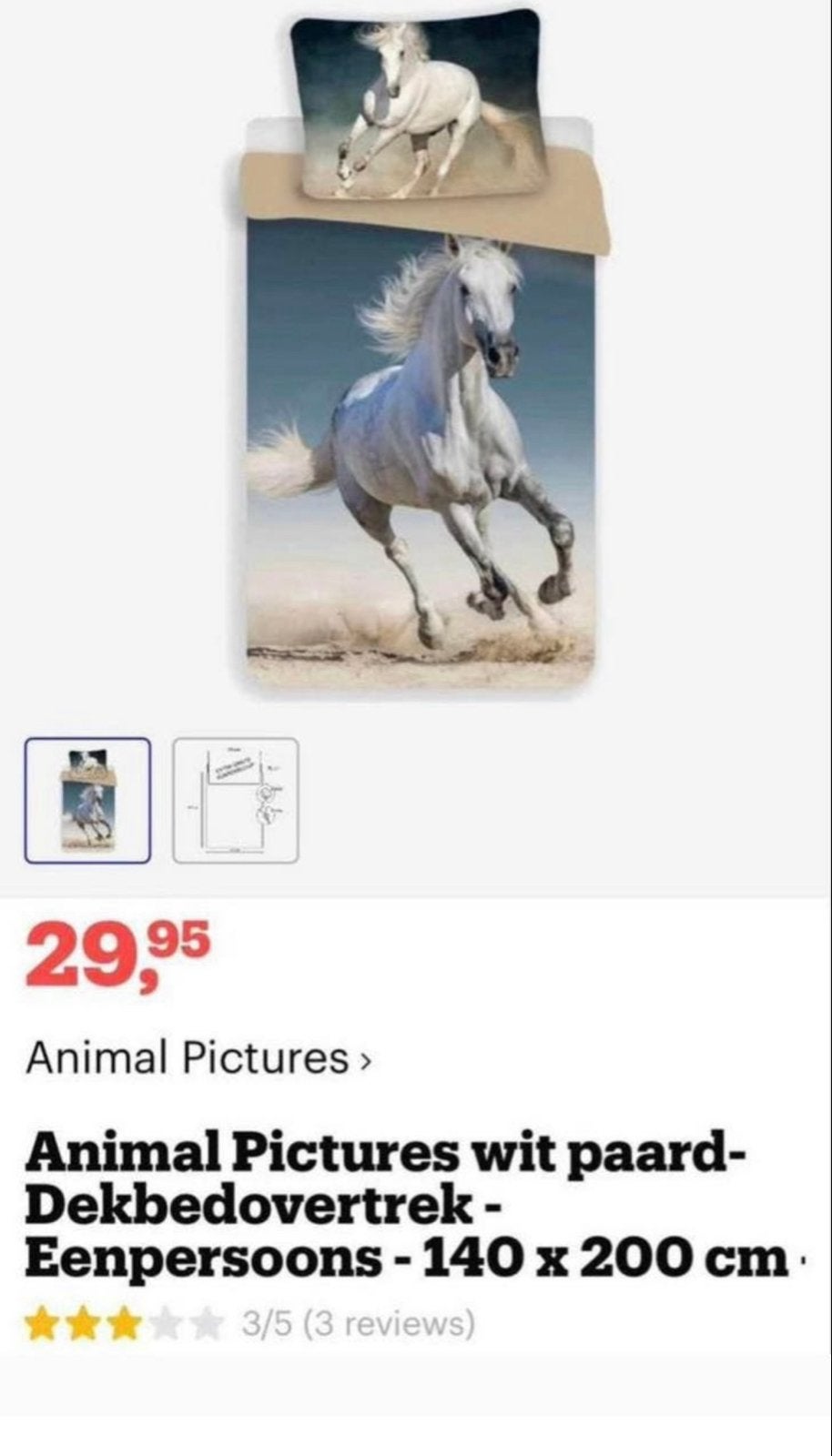 Animal Pictures dekbedovertrek wit paard 140x200, Ophalen of Verzenden, Zo goed als nieuw, Wit, Dekbedovertrek