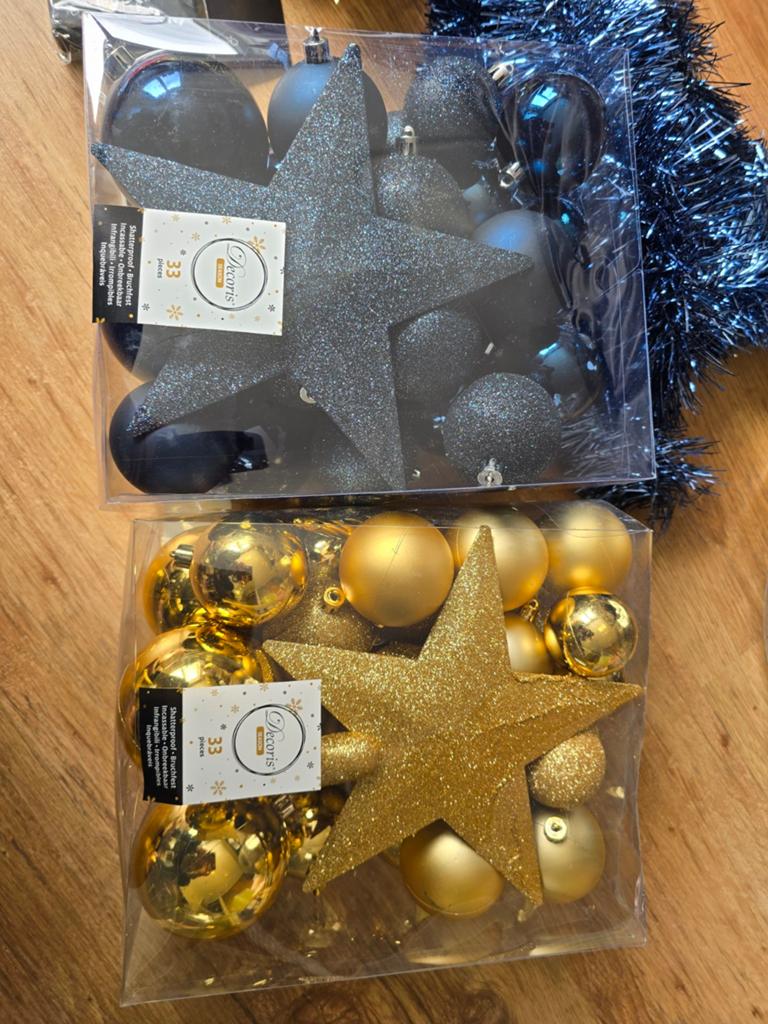 NIEUW kerstballen en slingers, kleur blauw/goud, Diversen, Ophalen, Nieuw