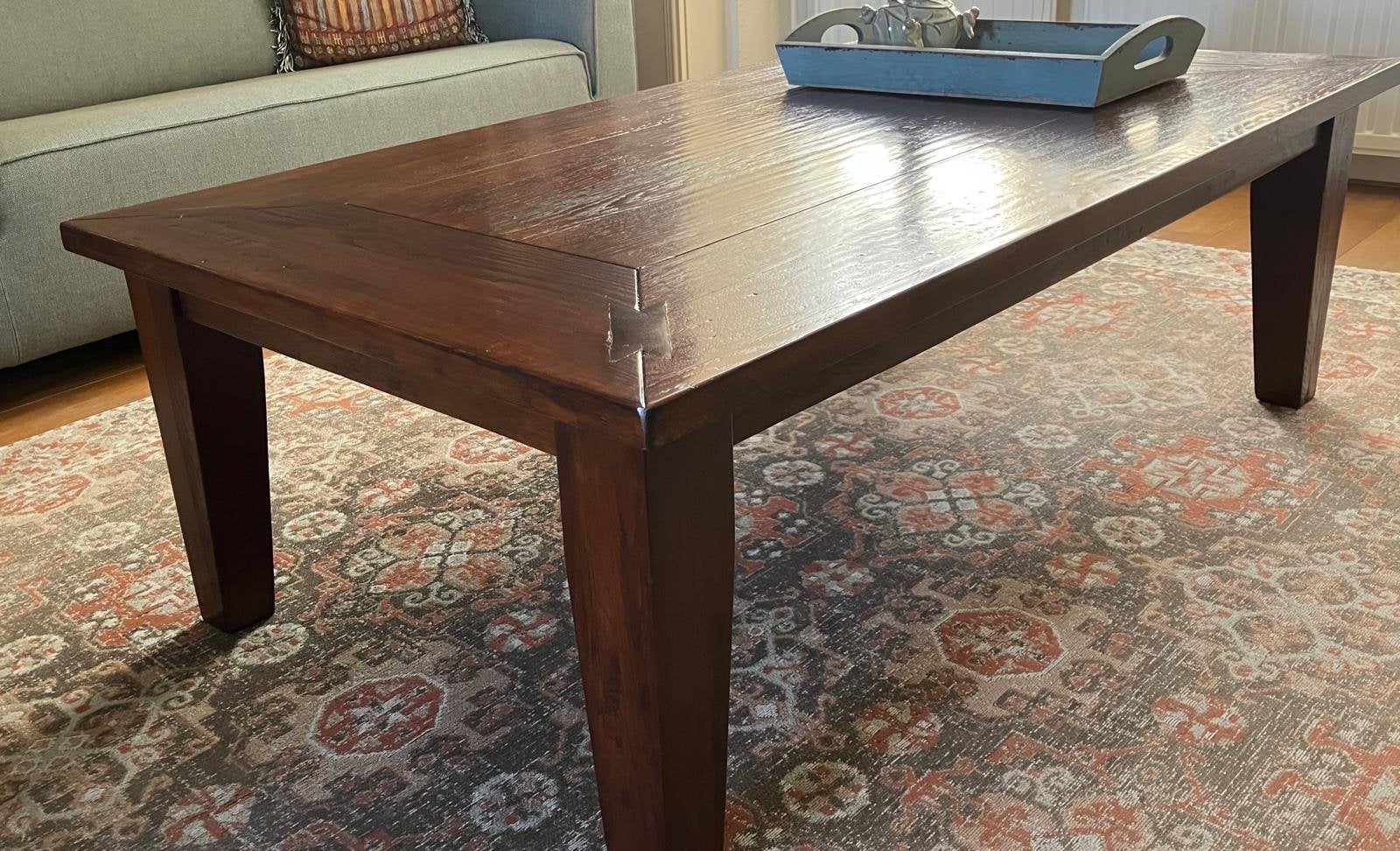 Massief houten salontafel - Robuust en stijlvol, Ophalen, Gebruikt, 100 tot 150 cm, 50 tot 100 cm