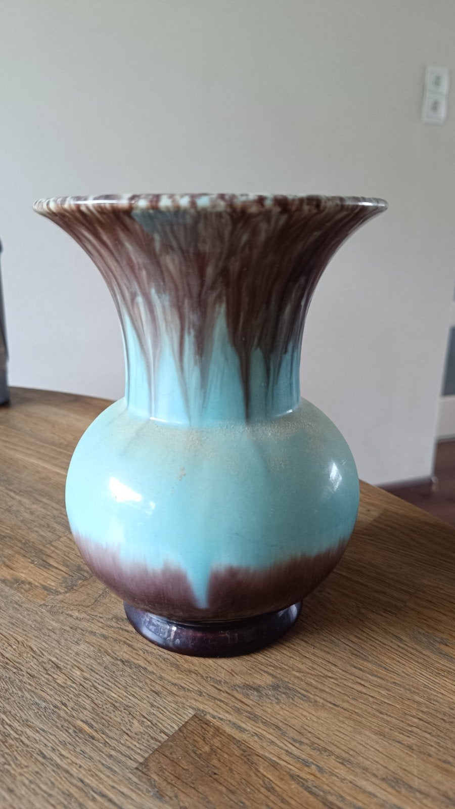 Vintage West Germany Keramiek Vaas - Turquoise/Bruin, Antiek en Kunst, Ophalen of Verzenden