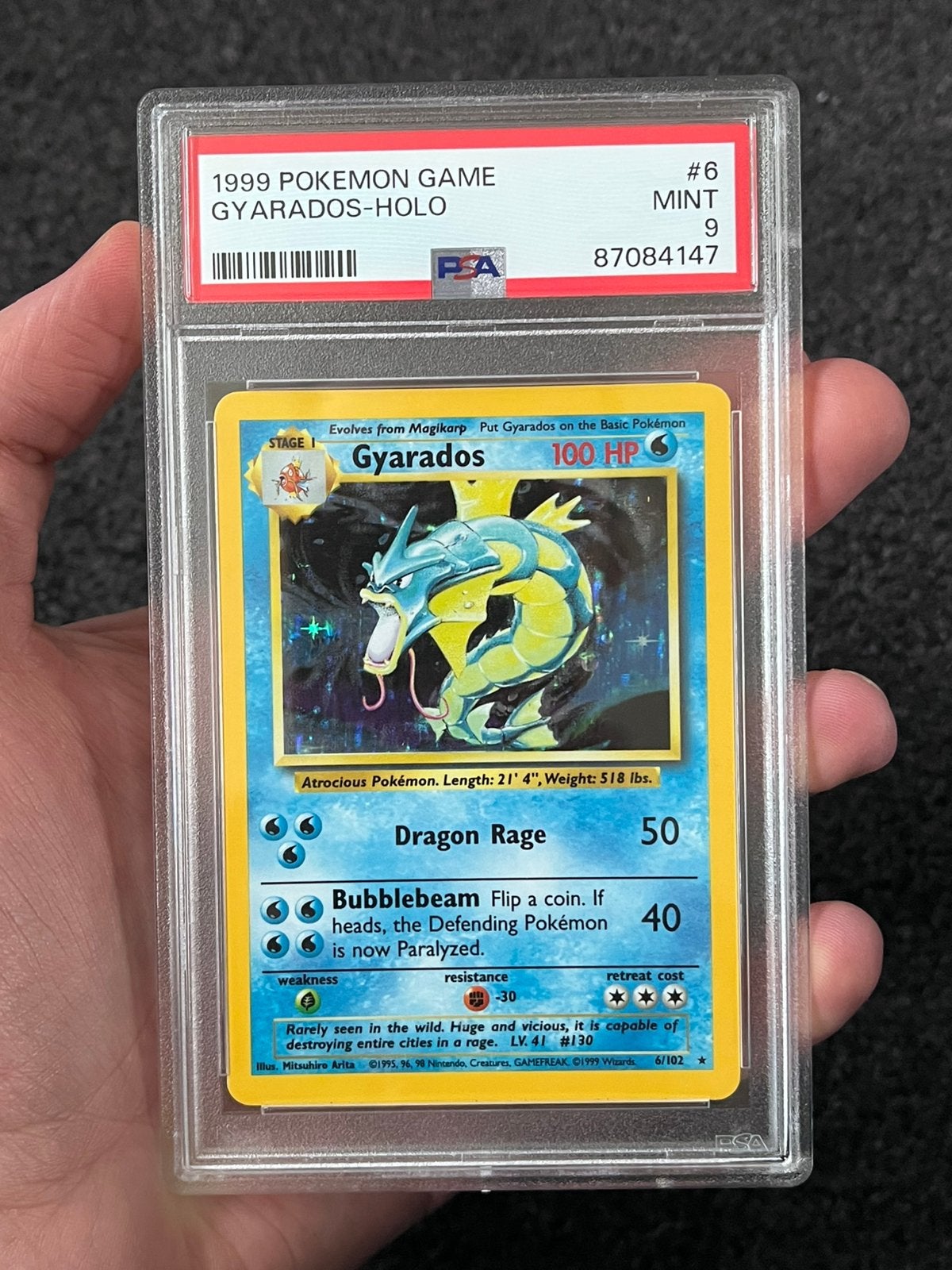 Pokémon PSA 9 Gyarados Holo #6 Base set, Ophalen of Verzenden, Zo goed als nieuw, Losse kaart, Foil
