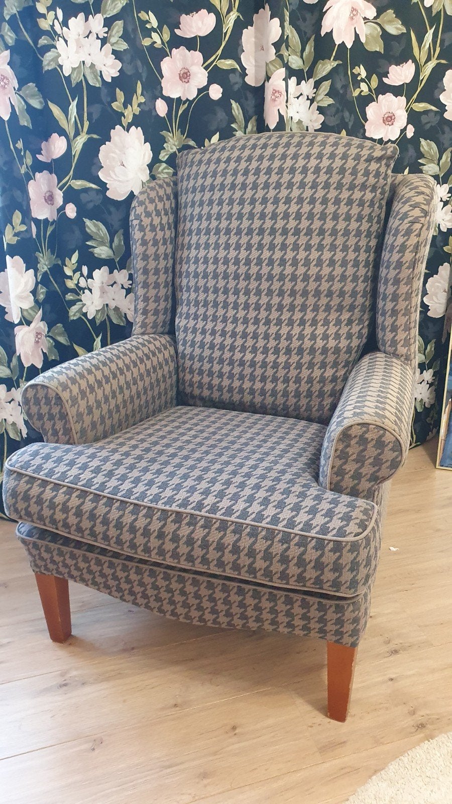 Klassieke oorfauteuil / wingback – pied-de-poule nette staat, Ophalen, Gebruikt, Klassiek, Modern, Landelijk, 75 tot 100 cm