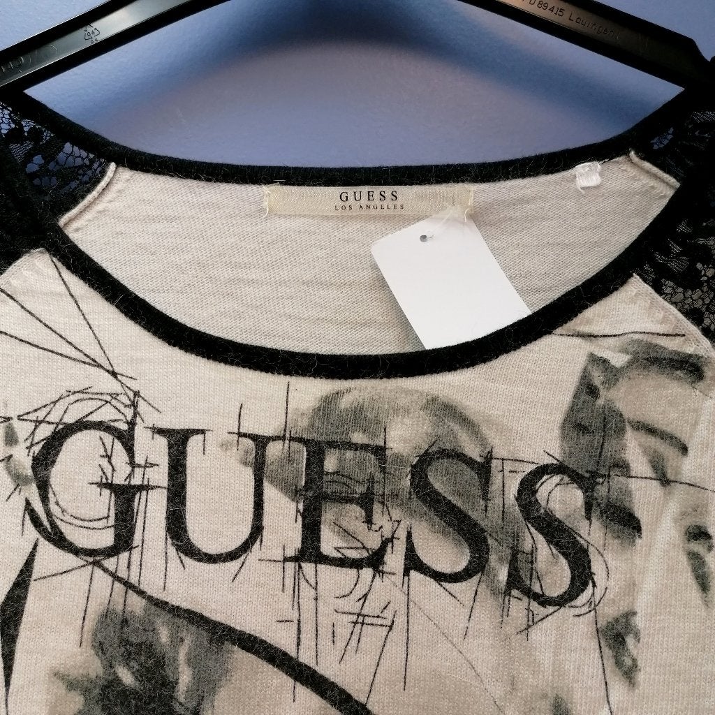Guess top / truitje creme met print + kant zw. mouw S 40611, Guess, ., Zwart, Guess