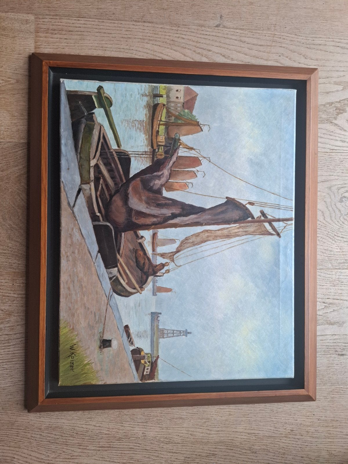 Olieverfschilderij havengezicht Enkhuizen, gesigneerd, Antiek en Kunst, Kunst | Schilderijen | Klassiek, Ophalen