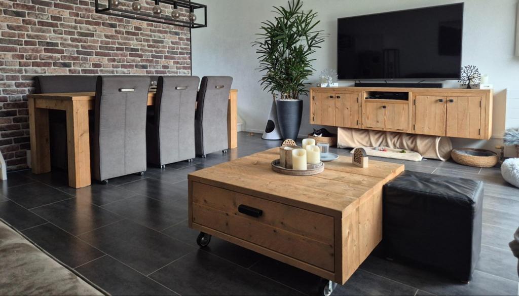 Steigerhouten salontafel 90x90x30cm, Huis en Inrichting, Tafels | Salontafels, Ophalen, 100 tot 150 cm, Vierkant, 50 tot 100 cm