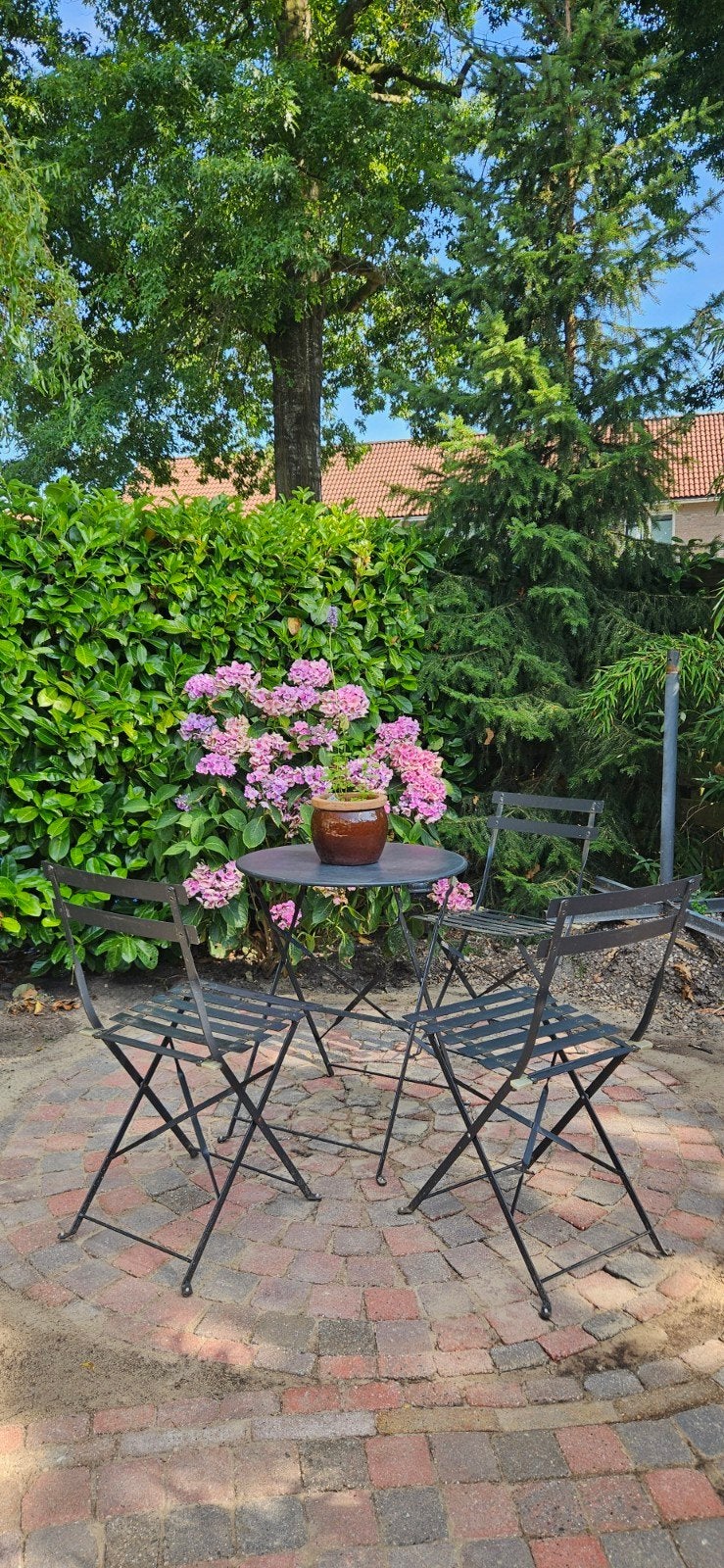 Bistro set / Tuinset - 1 tafel en 3 stoelen, Ophalen, Overige materialen, Gebruikt, 3 zitplaatsen