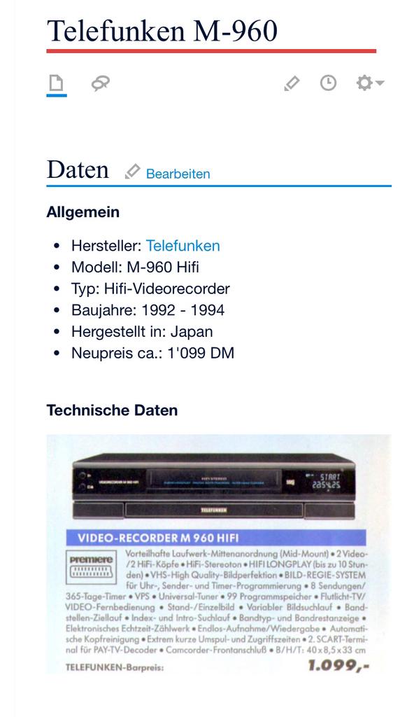 Telefunken Video recorder M 960 HIFI VHS NIEUW, Ophalen, Nieuw