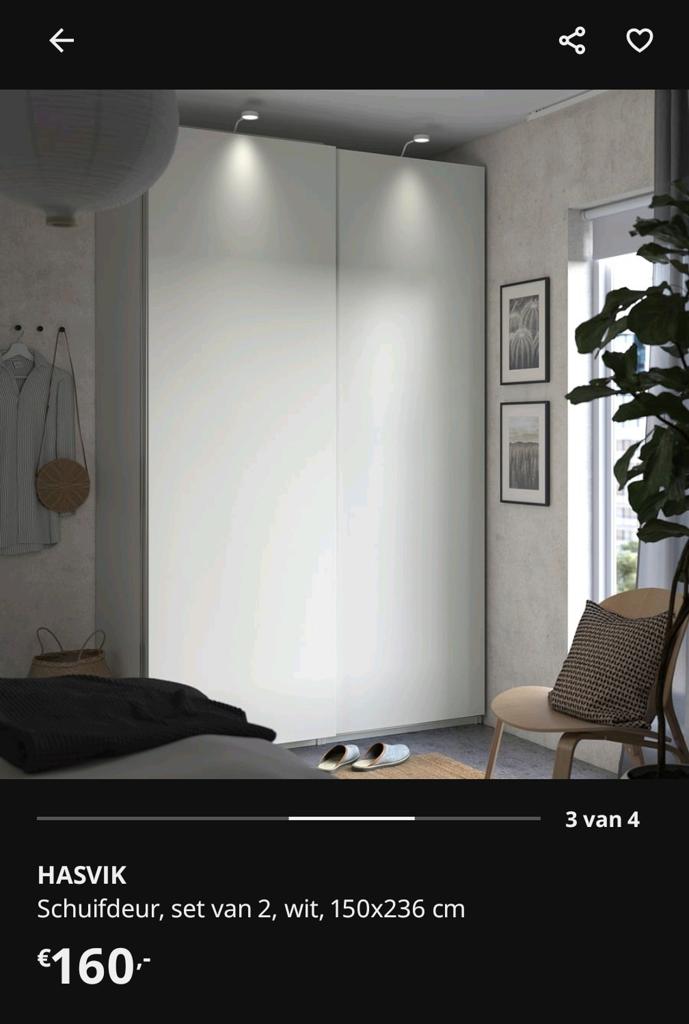Matwitte schuifdeuren 150x230 cm met bevestiging, Ophalen, 200 cm of meer, 150 tot 200 cm, Scandinavisch