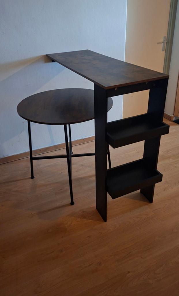 Bartafel en kleine ronde eettafel, Gebruikt, 100 tot 150 cm, Modern, Industrieel, Rond