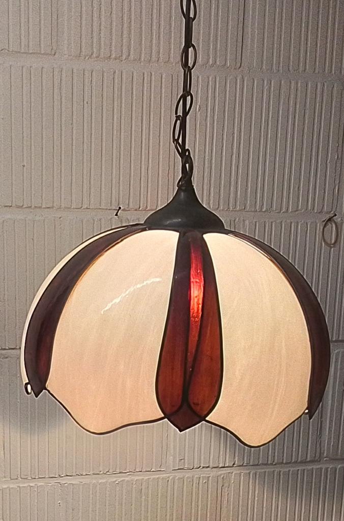 Vintage Tiffany Stijl Hanglamp - Glas in Lood, Huis en Inrichting, Gebruikt, Ophalen of Verzenden, 75 cm of meer, Tiffany, Vintage