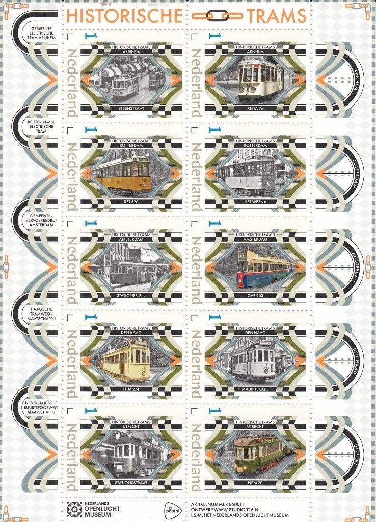 Nederland- 2025.55- Historische Trams- Vel- P, Ophalen of Verzenden, Na 1940, Postfris