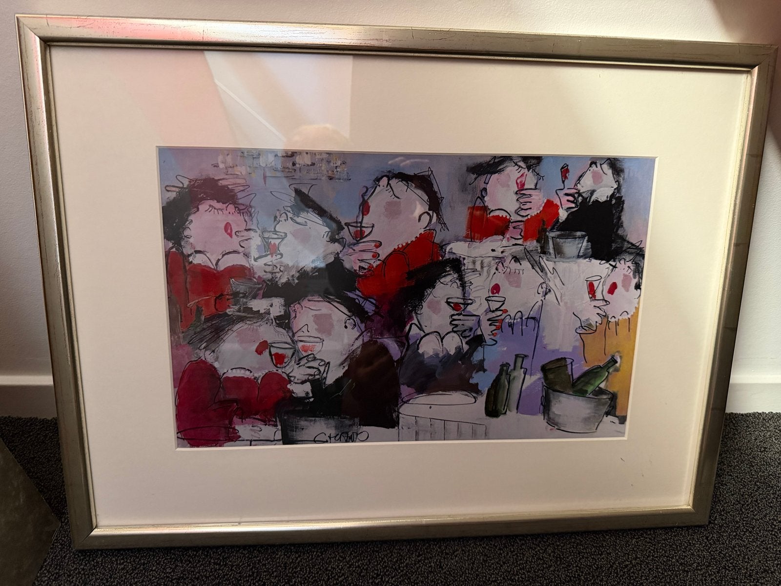 Zeefdruk Gerdine Duijsens, Ladies night, Antiek en Kunst, Figuren, Achter glas, Papier/karton, Zeefdruk