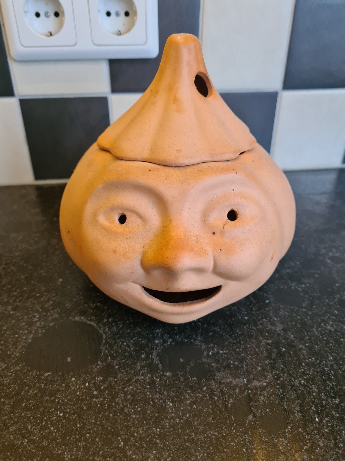 Unieke terracotta pot met gezicht - decoratief, Ophalen of Verzenden
