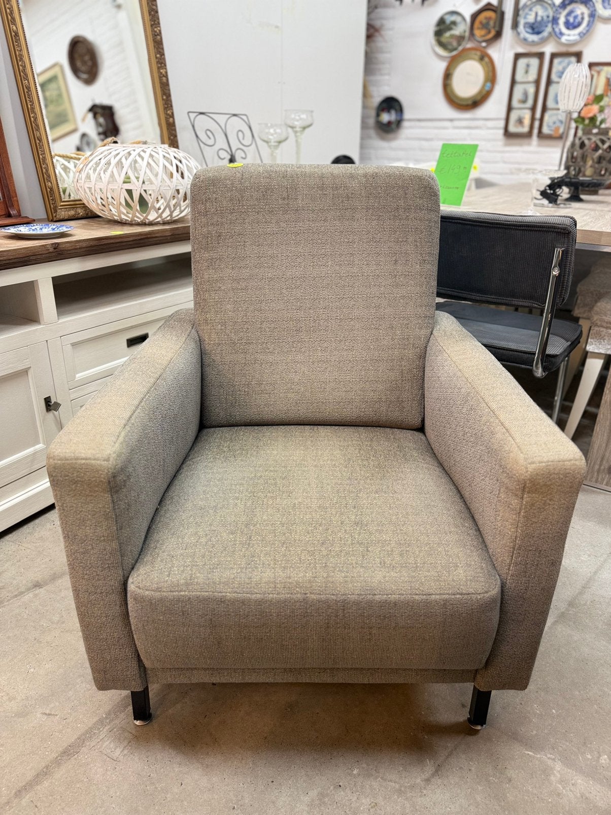Comfortabele fauteuil grijs/beige, Ophalen, Zo goed als nieuw, 75 tot 100 cm, 50 tot 75 cm