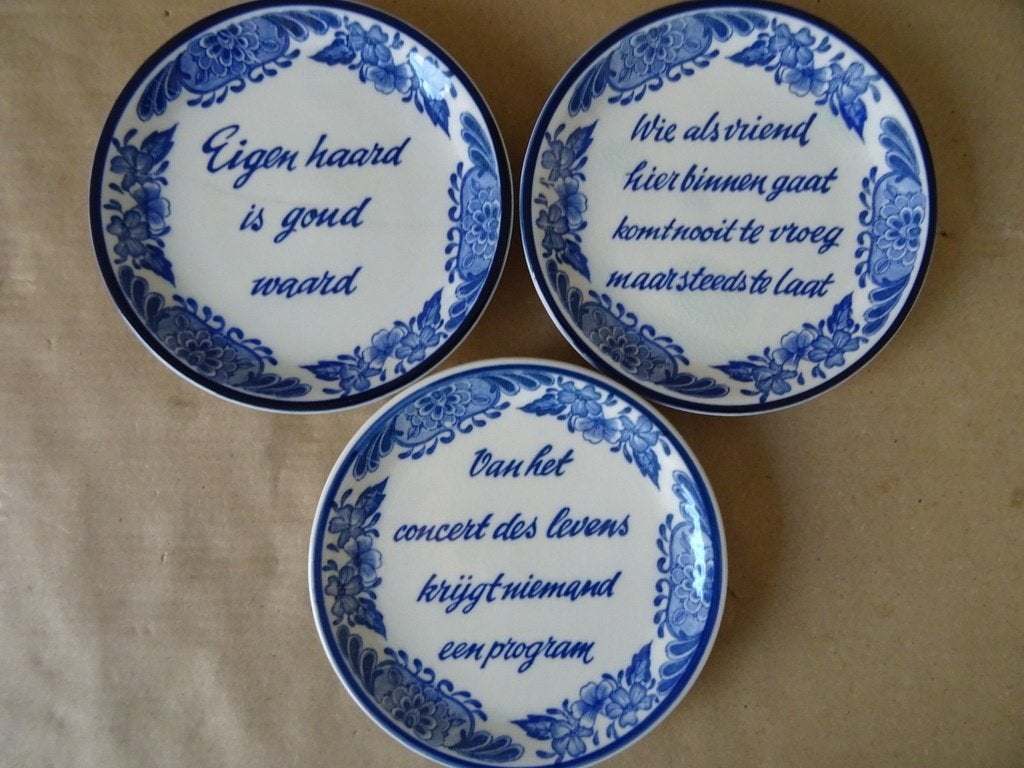 Wandbord set wandborden met spreuk Dutch Blue Handwerk 15cm, Antiek en Kunst, Ophalen of Verzenden