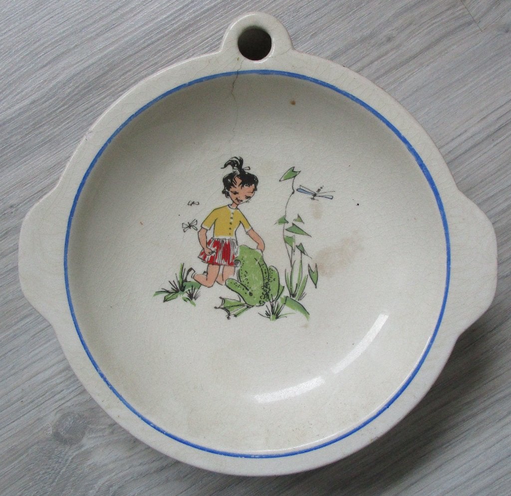 oud kinder warmhoudbordje, geheel van aardewerk, Ophalen of Verzenden