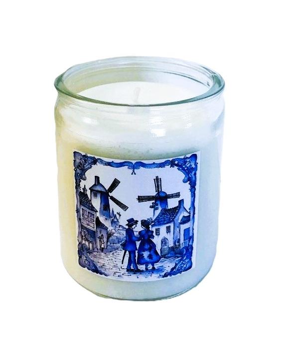 Kaars in glas - delfts blauw molen - man en vrouw Incl. tas, Overige materialen, Verzenden, Wit, Nieuw
