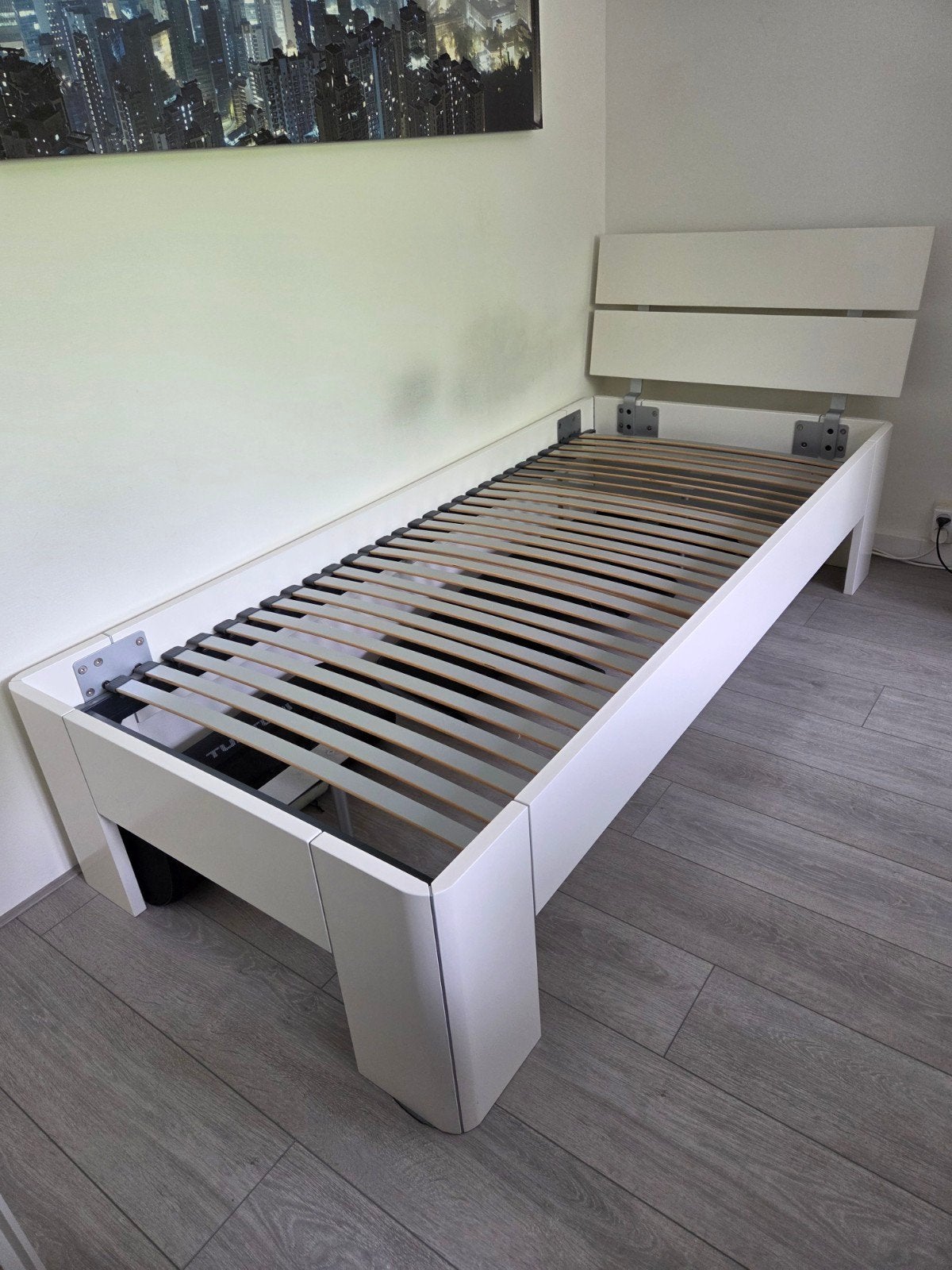 Eenpersoonsbed B Bright wit met lattenbodem, Ophalen, 90 cm, Eenpersoons, Wit