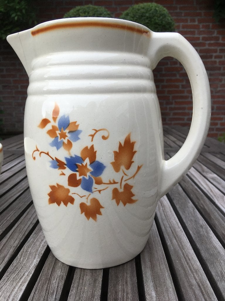 Lampetstel, schaal, kan + zeepbakje, erg oud.Steingutfabriek, Ophalen of Verzenden