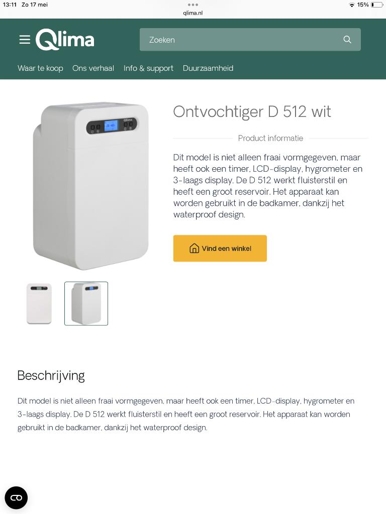 Qlima luchtontvochtiger D512, Witgoed en Apparatuur, Ophalen, Zo goed als nieuw, Luchtontvochter