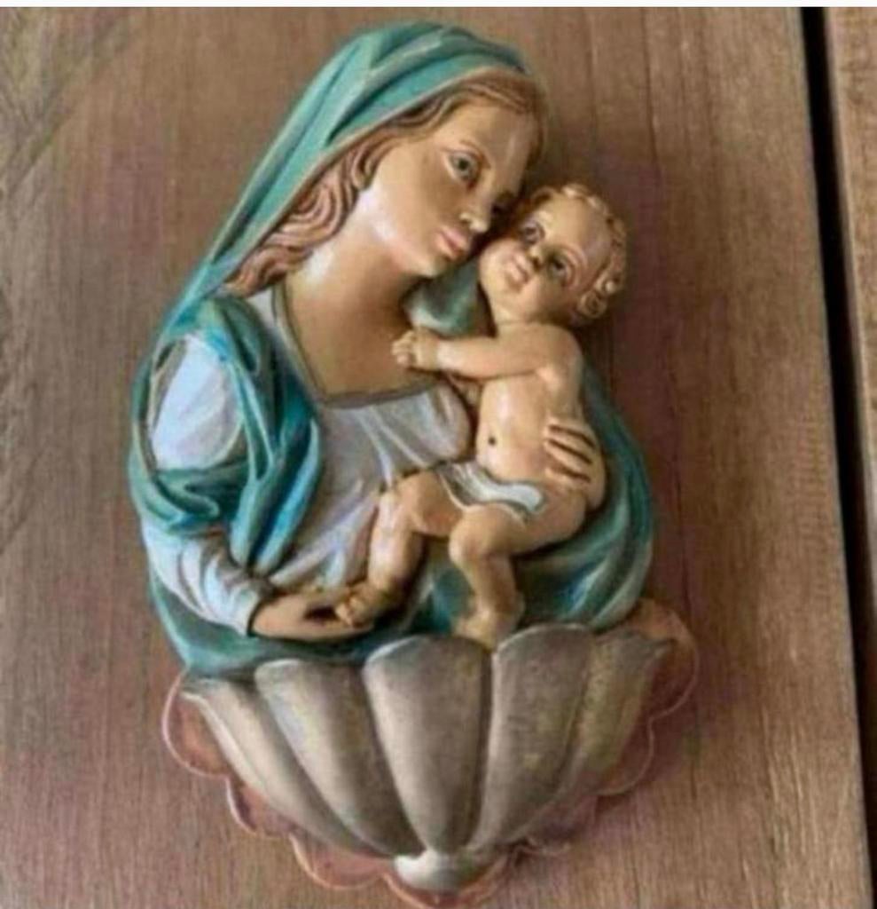 Prachtig Wijwaterbakje uit Italy, Maria en kind gemerkt en G, Antiek en Kunst, Antiek | Religie, Ophalen of Verzenden