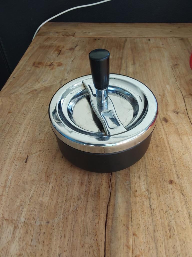 Erhard draaiasbak zwart chroom vintage, Ophalen of Verzenden, Gebruikt, Asbak