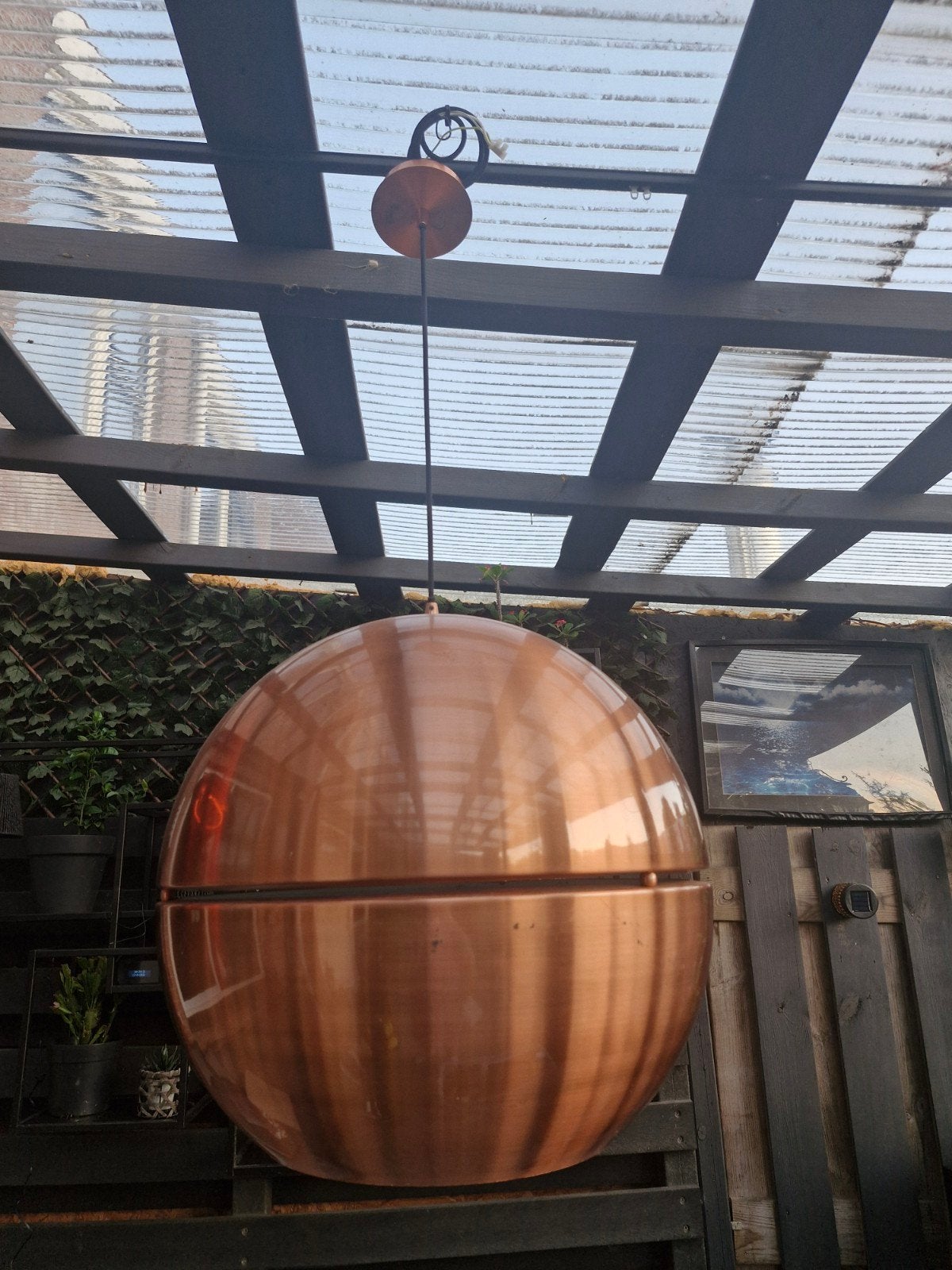 Grote koperen bol lamp, Ophalen, Gebruikt, Modern, Industrieel, E27 (groot)