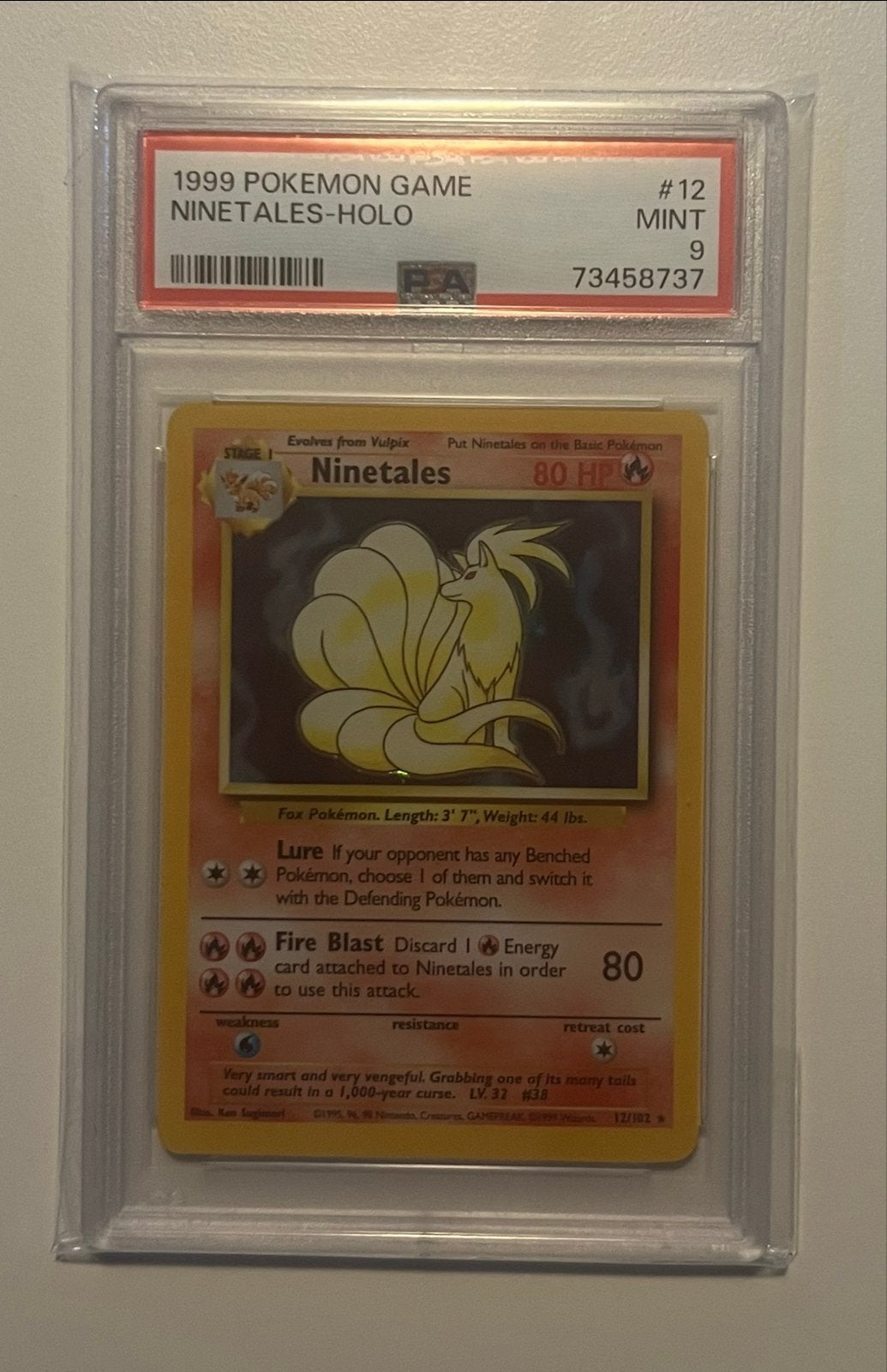 Ninetales 12/102 - Base Set - PSA 9, Ophalen of Verzenden, Zo goed als nieuw, Losse kaart, Foil