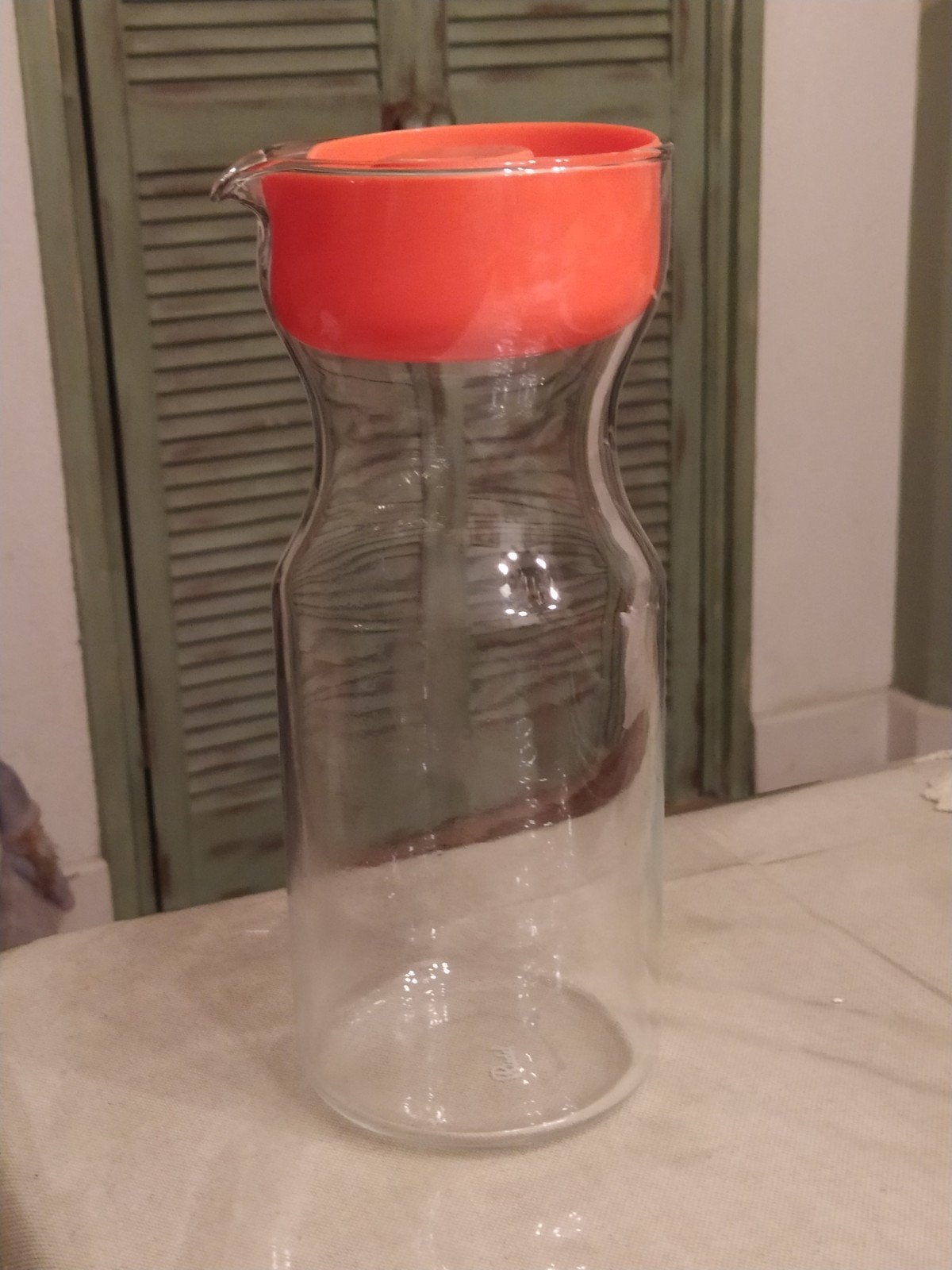 Retro Riedel  Glazen karaf met oranje dop, Ophalen of Verzenden, Gebruikt, Transparant, Glas