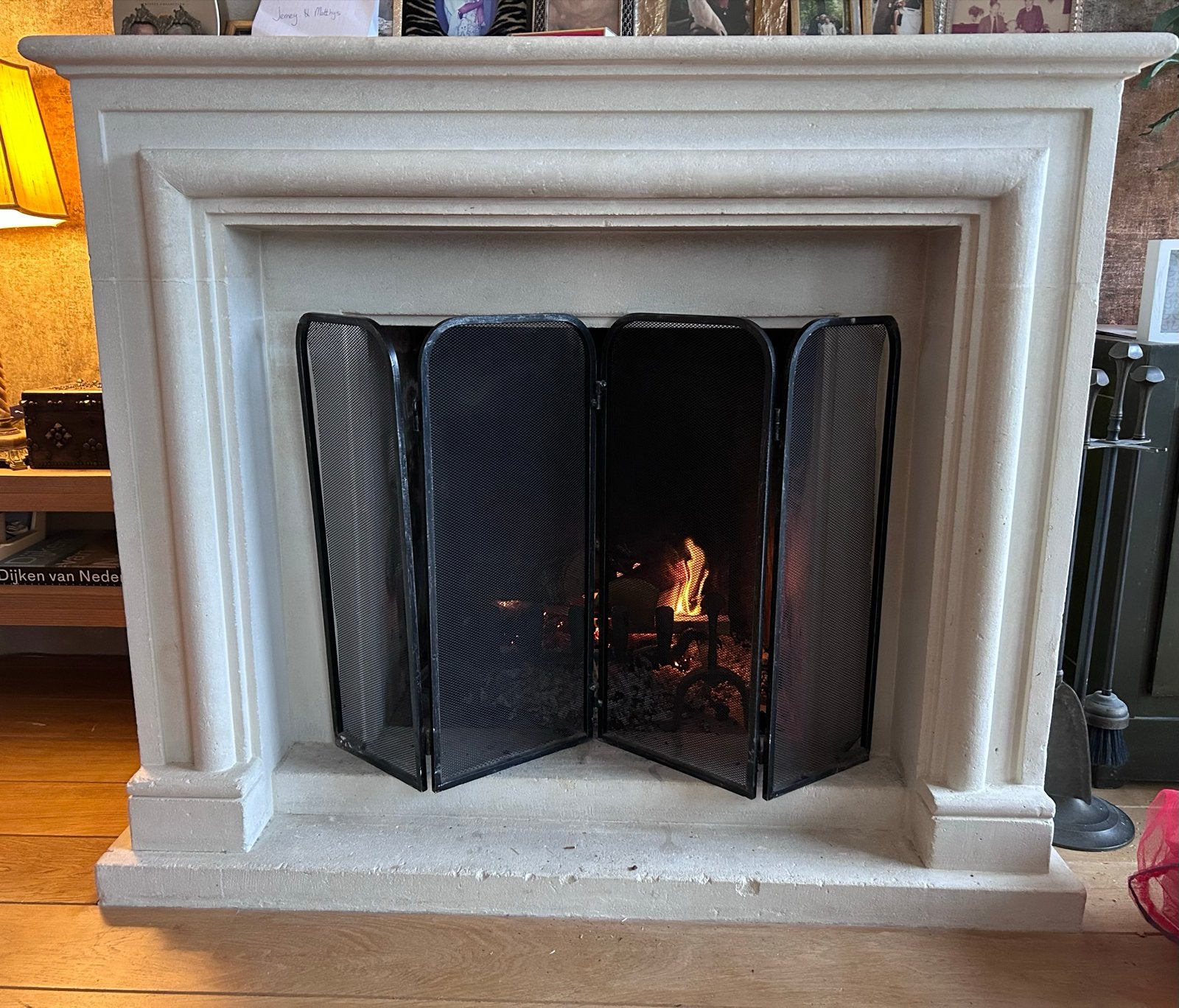 Klassieke kalksteen schouw open haard kalkstenen lichte, Huis en Inrichting, Haarden, Ophalen, Gebruikt, Inbouwhaard, Houthaard