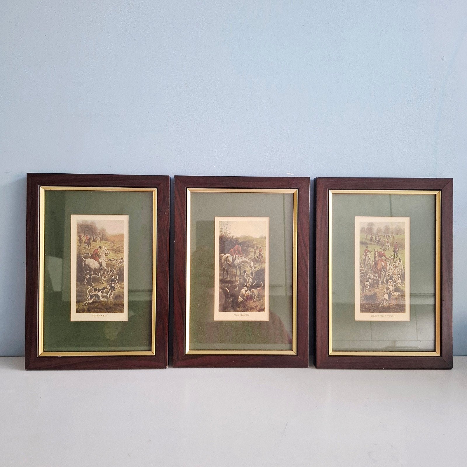 Originele set Engelse jachtprenten (3) – made in Britain, Ophalen of Verzenden, Print, Prent, Achter glas